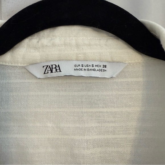 ZARA Oversized Striped Linen Blend Tunic Blouse 3/4 Sleeve Size S Cream - Picture 2 of 6